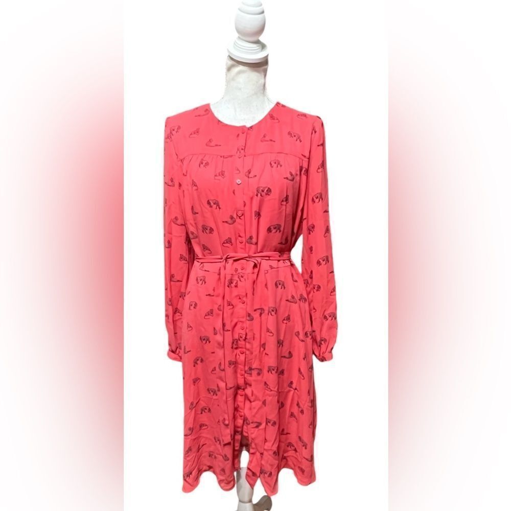 Banana republic TIGER Print Classic Shirt Dress Coral Size 14